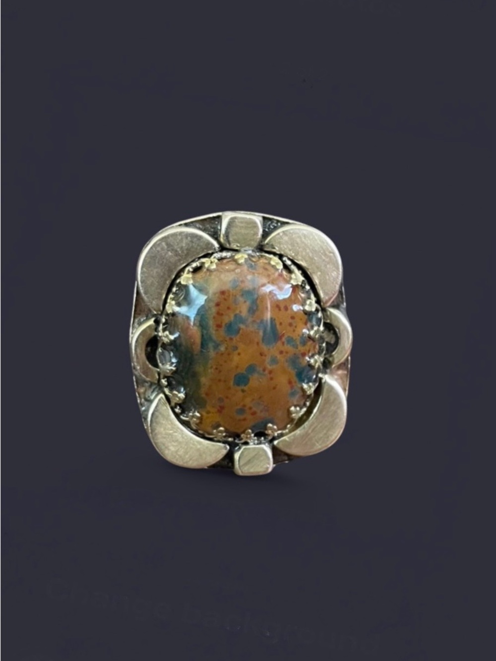 Freeform Bloodstone + Brass Metal Ring